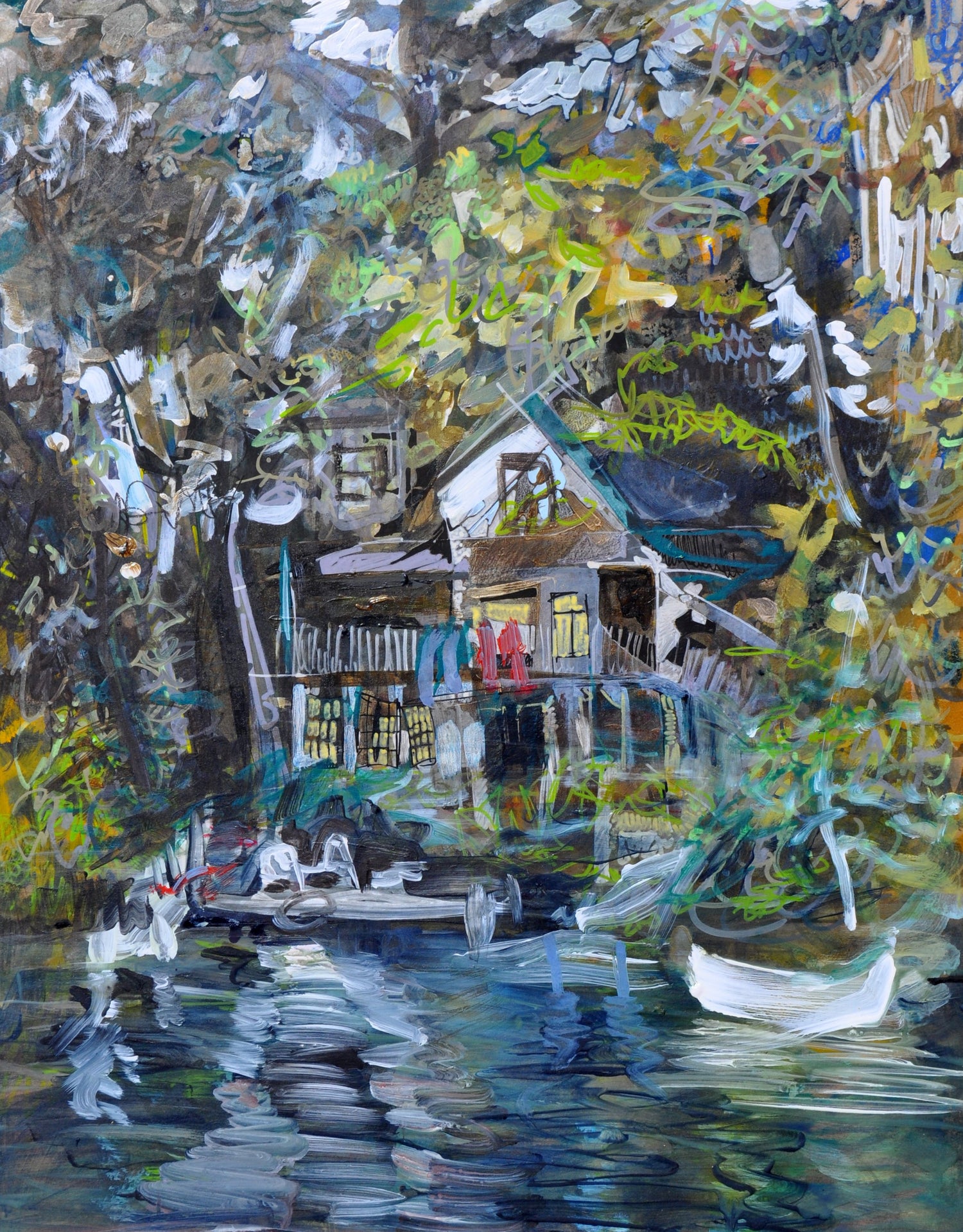 Erika Stearly Painting House on a Lake Blue and Green